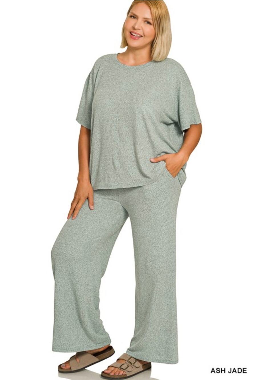 Zenana Ash Jade Two-Tone Soft Melange Set Size 3X